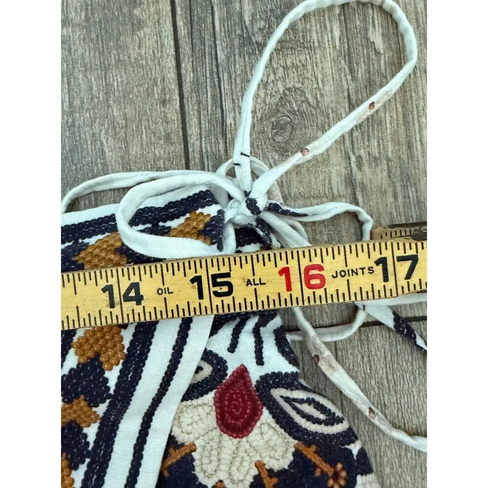 Farm Rio Wrap Midi Skirt Size L Off White Linen Flower Fan Tapestry Tie-Waist